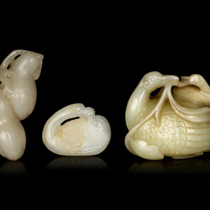 Appraisal: Three Chinese Jade Carvings of Birds the first a mother