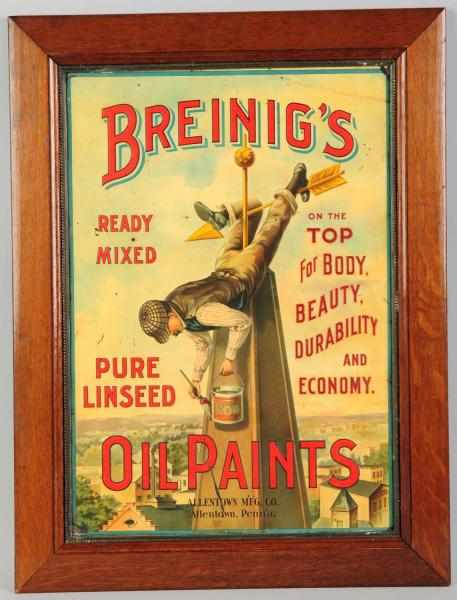 Appraisal: Embossed Breinig's Oil Paints Advertising Sign Allentown PA Fantastic image