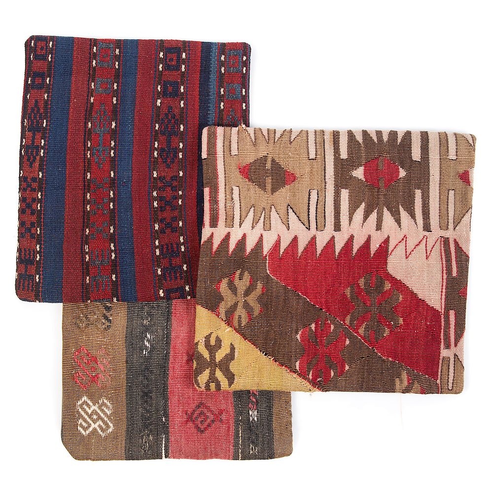 Appraisal: Three Assorted Turkish Kilim Pillow Cases hand woven approx -