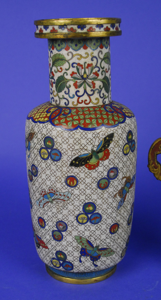 Appraisal: CHINESE CLOISONNE BUTTERFLY DECORATED VASE height inches Condition overall good