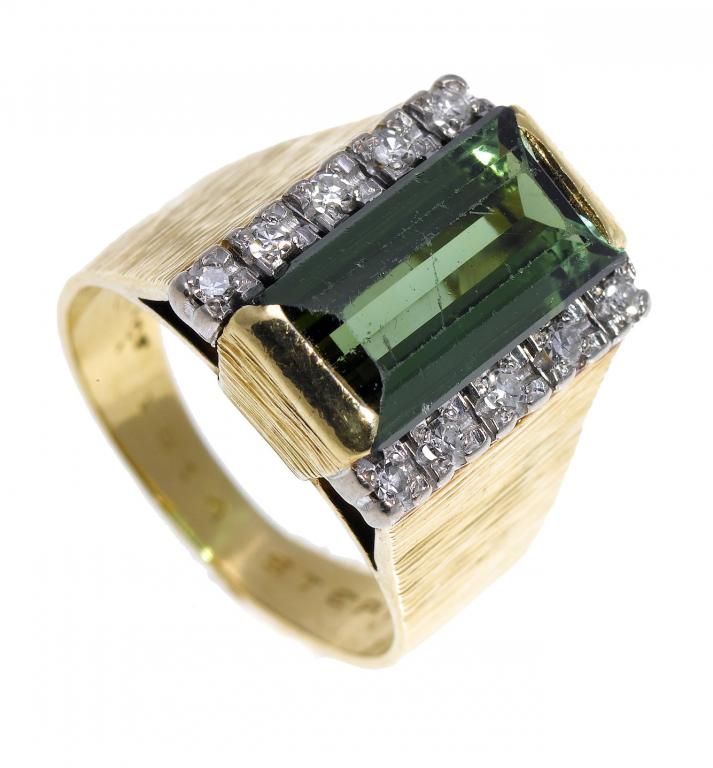 Appraisal: A TOURMALINE AND DIAMOND RING the step cut vivid green