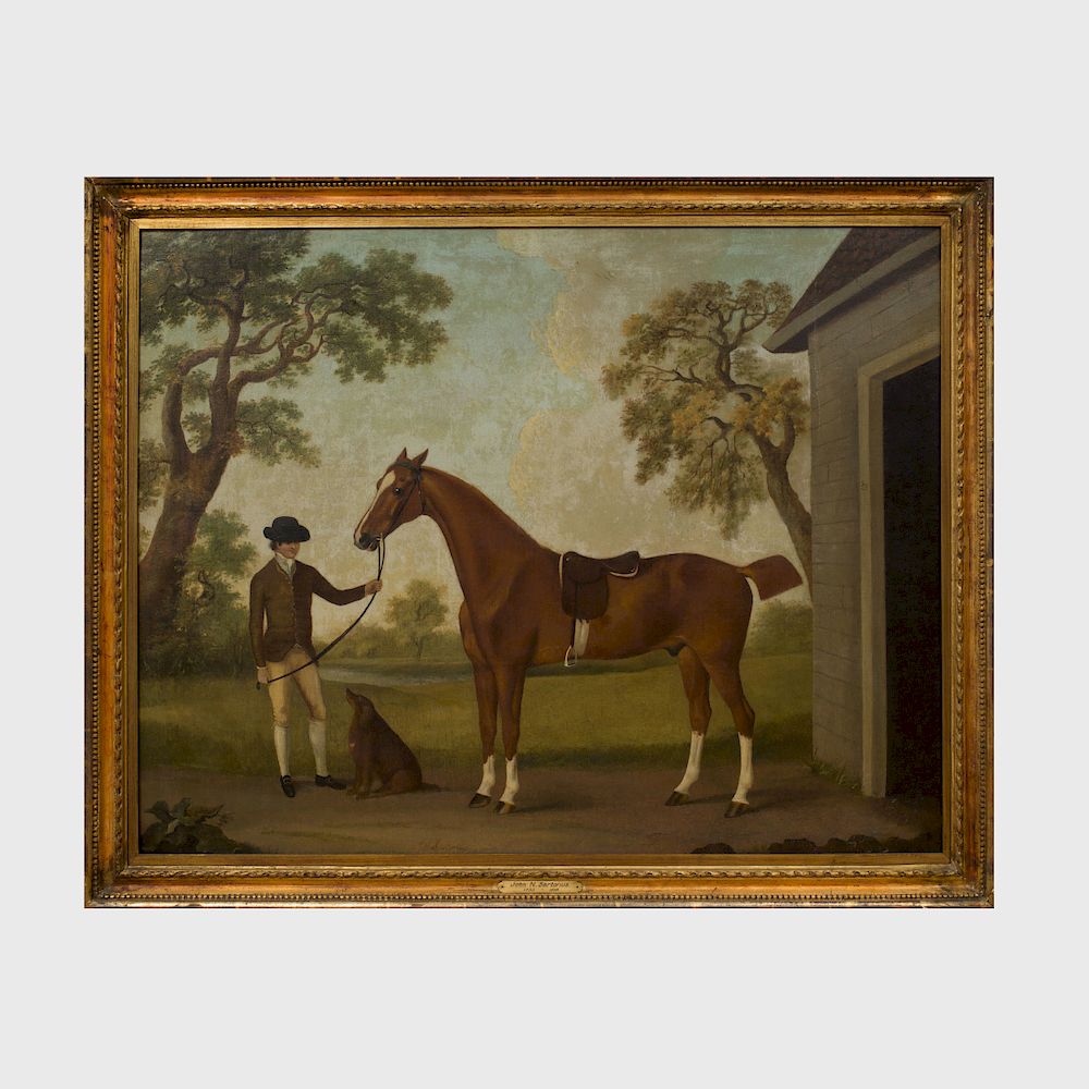 Appraisal: John N Sartorius -c Hunter and Groom Oil on canvas