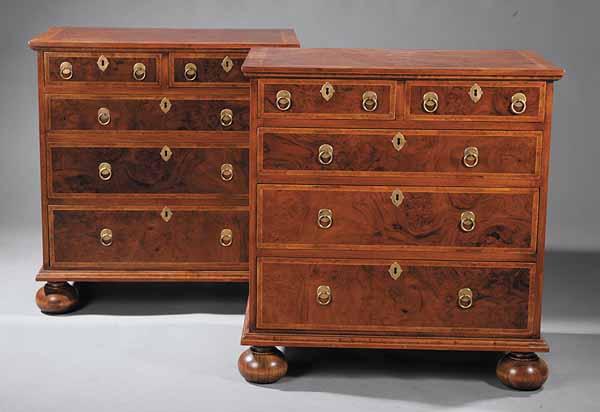 Appraisal: A Pair of William and Mary-Style Inlaid and Figured Walnut