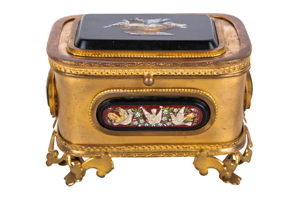 Appraisal: STONE-INSET GILT METAL BOXimpressed mark Guttin with enameled decoration to