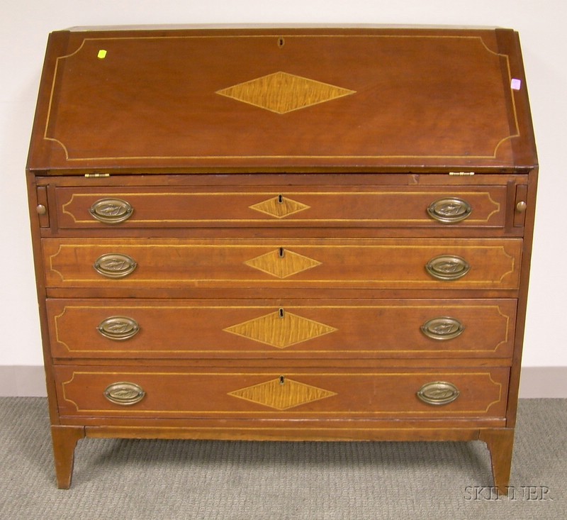 Appraisal: Federal Inlaid Cherry Slant-lid Desk Vermont wd in