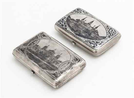 Appraisal: Two Russian Niello Silver Cigarette Cases Moscow each decorated with