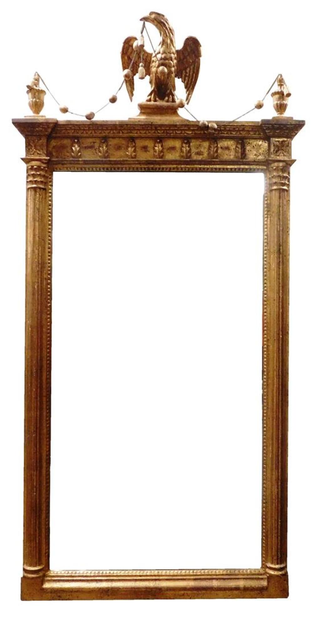 Appraisal: Wall mirror carved wood gold-leafed th C surmounted by an