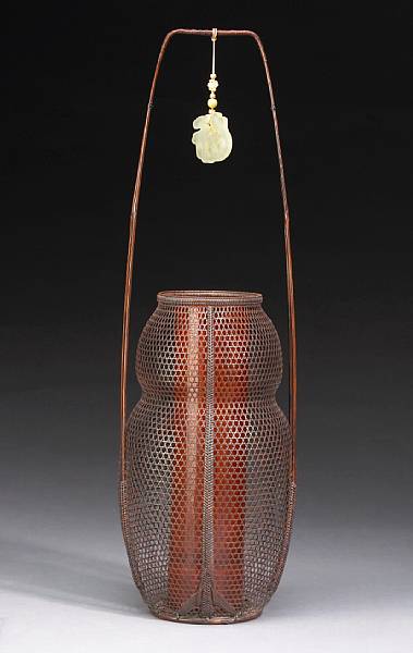 Appraisal: A bamboo flower basket hanakago By Tanabe Chikuunsai II -