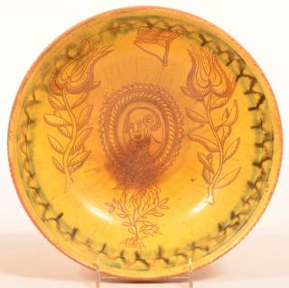 Appraisal: Stahl Redware Bowl Stahl Redware Pottery George Washington Sgraffito Decorated