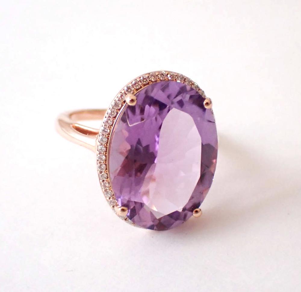 Appraisal: AMETHYST DIAMOND AND FOURTEEN KARAT GOLD RING The k rose