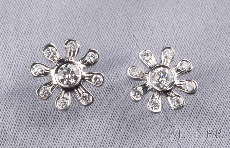 Appraisal: Platinum and Diamond Earstuds Paloma Picasso Tiffany Co each daisy