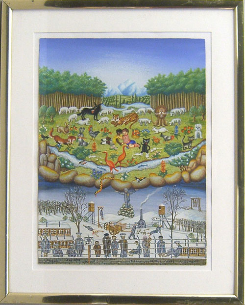 Appraisal: Gouache depiction of the Peaceable Kingdom and the Holocaust x