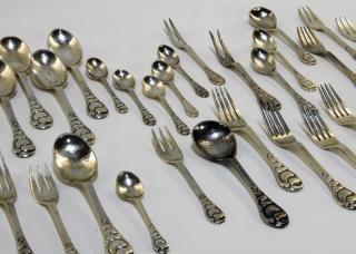 Appraisal: Evald Nielsen Art Nouveau PC Silver Flatware Set DENMARK EARLY