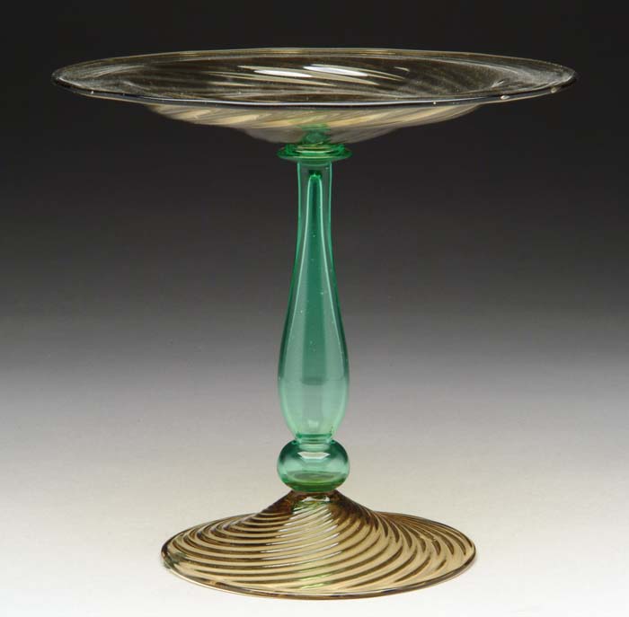 Appraisal: STEUBEN COMPOTE Swirled Topaz compote with a Pomona green hollow-blown