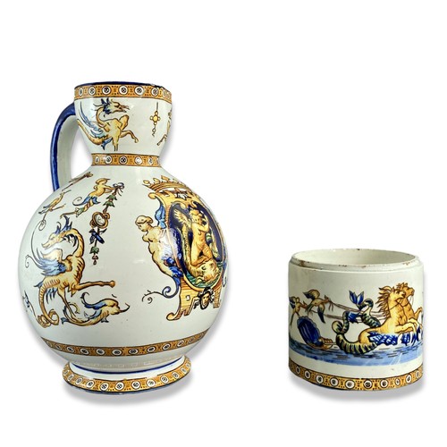 Appraisal: Two Victorian French Gein Faience Jug and Tobacco jar Beautifully