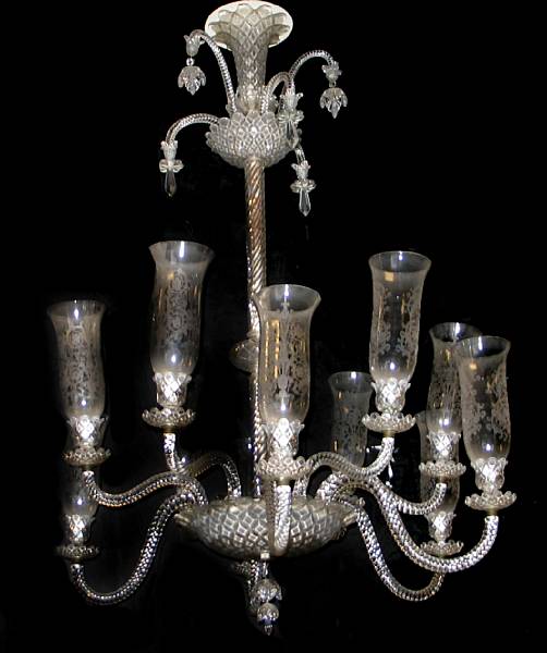 Appraisal: A Continental cut glass twelve light chandelier height ft in