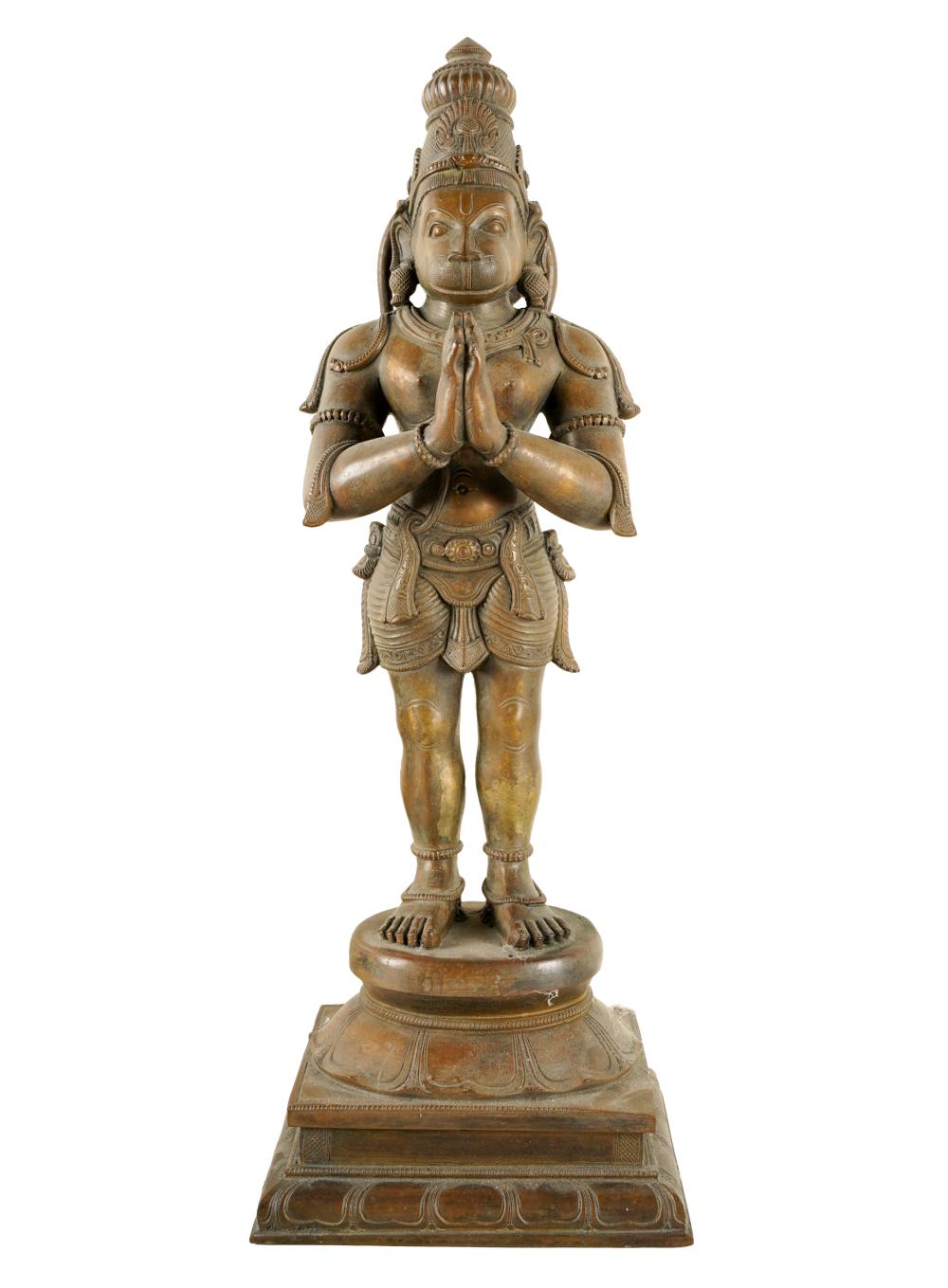 Appraisal: INDIAN BRONZE FIGURE OF HANUMANdepicting a monkey-headed god standing with