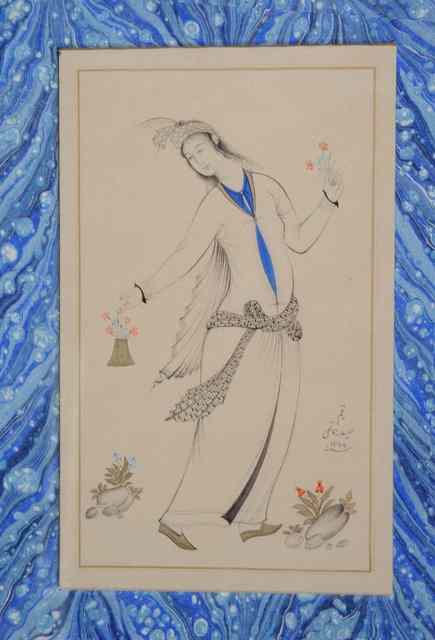 Appraisal: AN ISLAMIC WATERCOLOUR of a young girl holding a purse