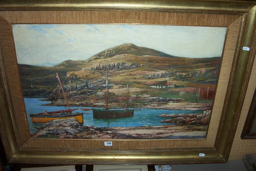 Appraisal: An oil painting on canvas of a coastal inlet with