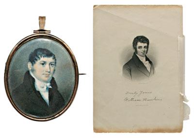 Appraisal: American School miniature portrait gentleman with white tie and black