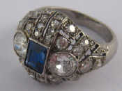 Appraisal: A platinum sapphire and old brilliant cut diamond ring French