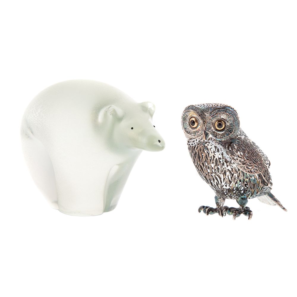 Appraisal: Christofle Owl Val St Lambert Glass Polar Bear Highly detailed