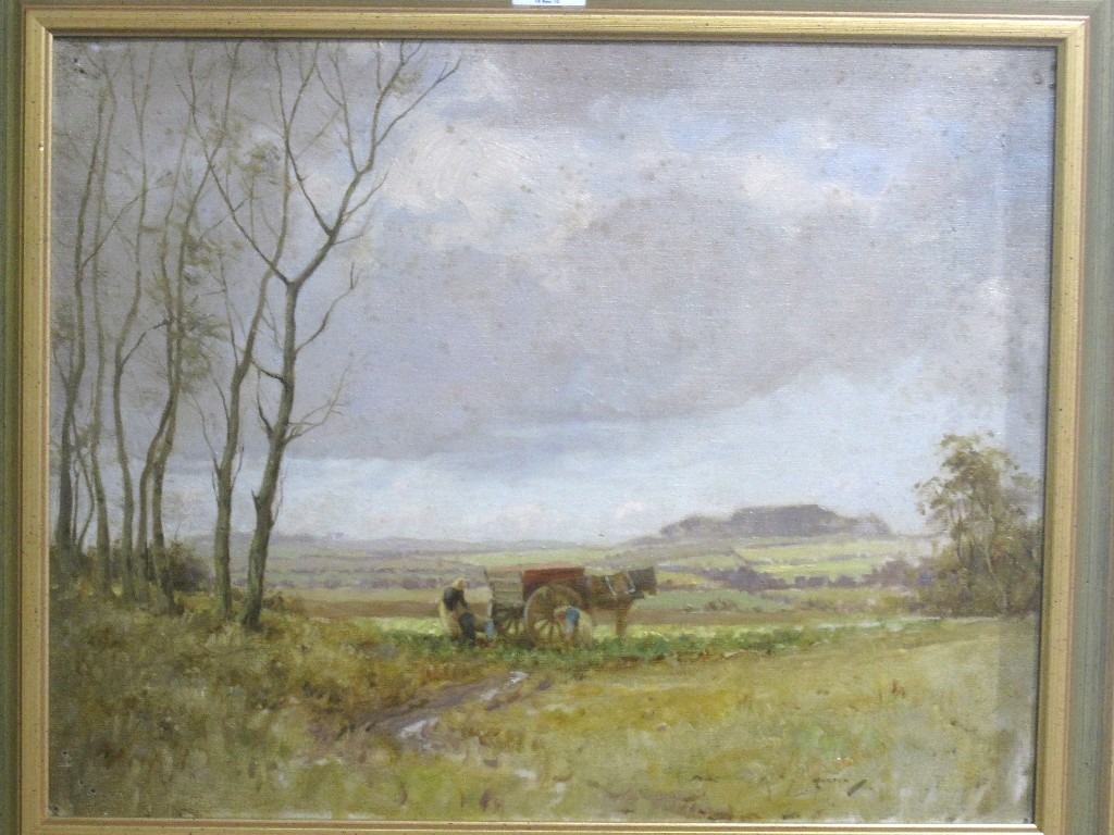 Appraisal: FRANC P MARTIN Oil on canvas landscape with a haycart