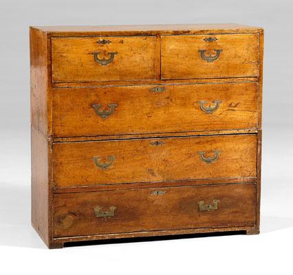 Appraisal: British mahogany campaign chest two-case construction with paneled backs five