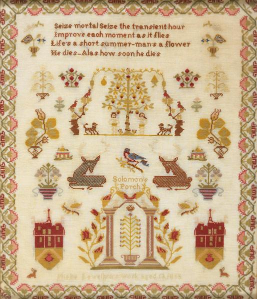 Appraisal: AMERICAN NEEDLEWORK SAMPLER Titled Solomon s Porch by Phebe Lewellyn