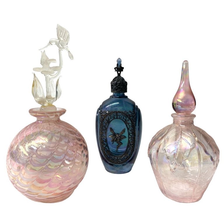 Appraisal: Three French Art Glass Bottles Three French Art Glass Bottles