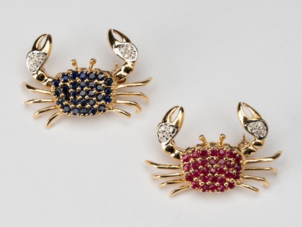 Appraisal: KARAT YELLOW GOLD CRAB GEM-SET DIAMOND BROOCHESIncluding a Karat yellow