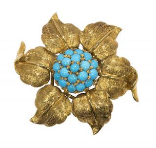 Appraisal: Shreve Co turquoise and k yellow gold brooch Shreve Co