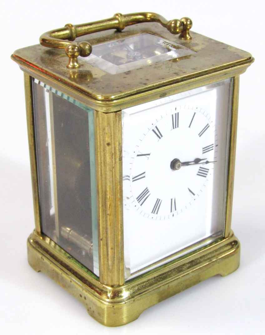 Appraisal: An early thC brass carriage clock of small proportion with