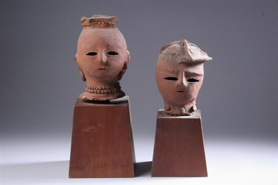 Appraisal: TWO JAPANESE EARTHENWARE HEADS Together with book - in in