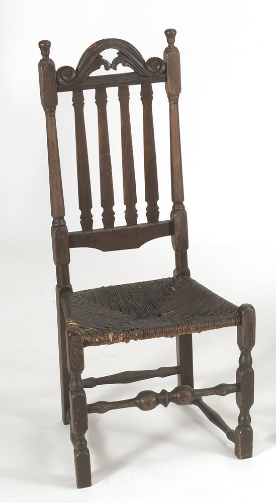 Appraisal: ANTIQUE AMERICAN WILLIAM MARY BANISTERBACK SIDE CHAIR Circa With exceptional