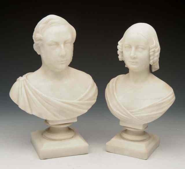 Appraisal: AFTER INSONA pair of alabaster busts th Century of Princess