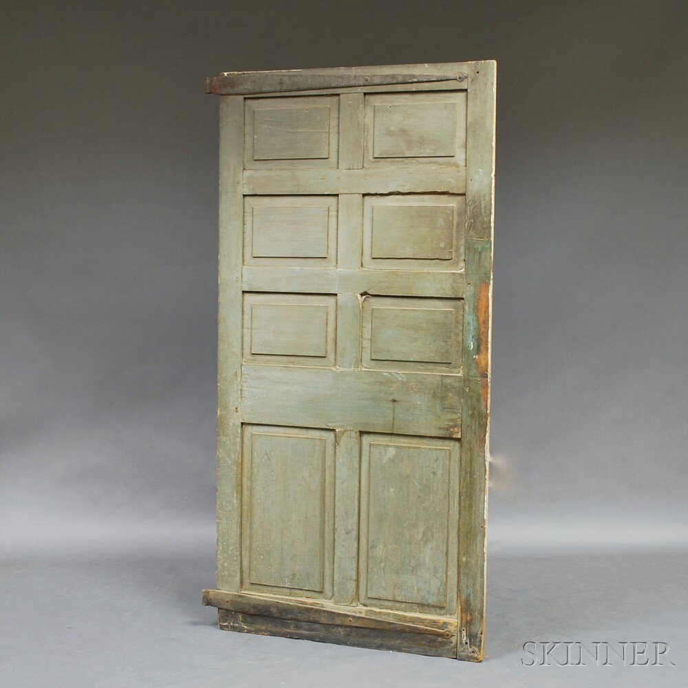 Appraisal: Blue-painted Paneled Door th century with old strap hinges and