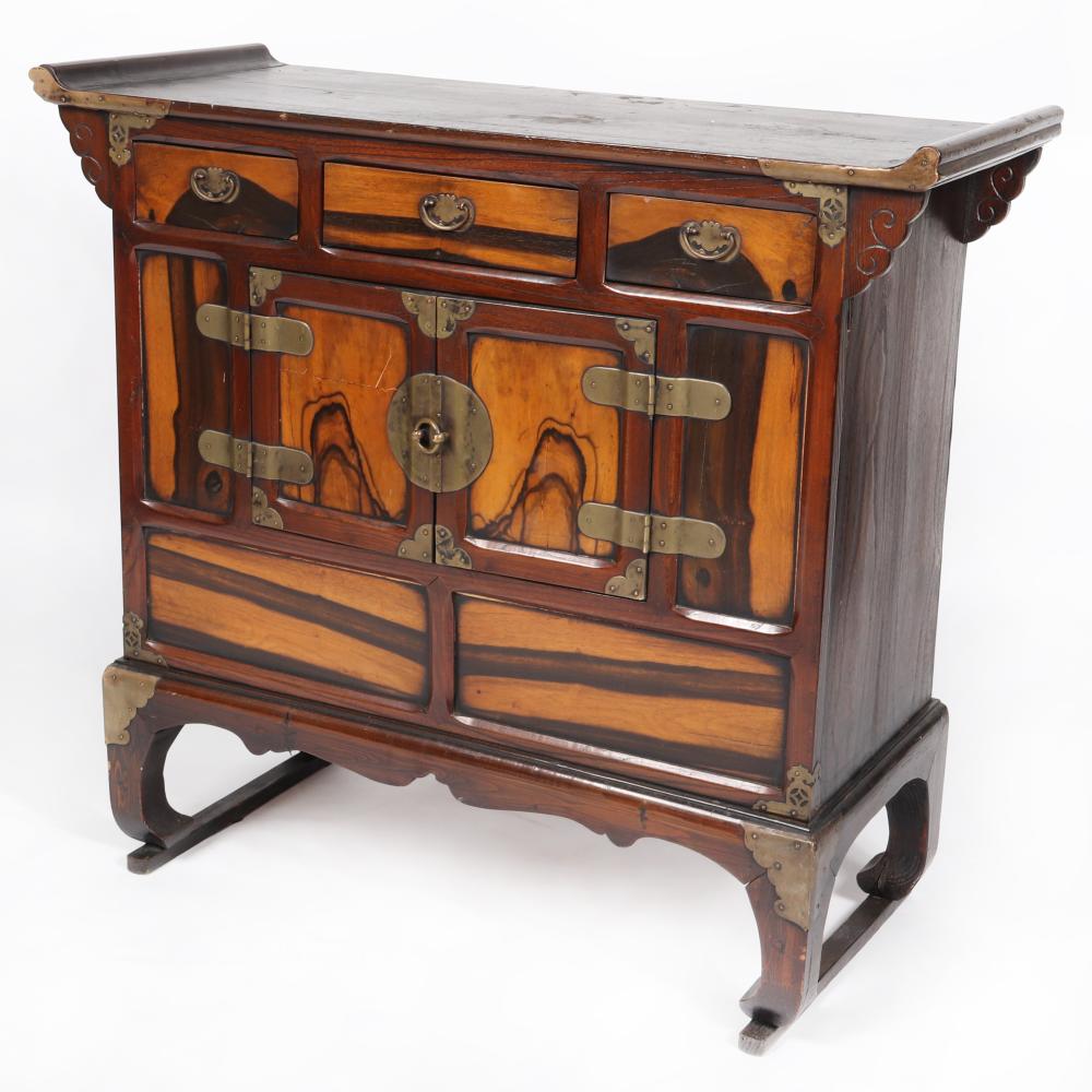 Appraisal: ANTIQUE KOREAN TANSU TEA CHEST ON STAND WITH EXOTIC PERSIMMON