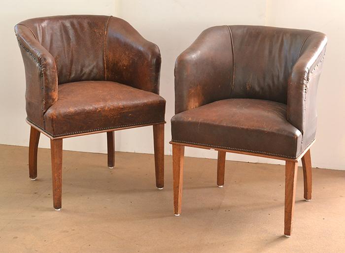 Appraisal: PAIR OF DISTRESSED LEATHER TUB CHAIRS