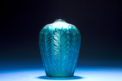 Appraisal: R LALIQUE Vase Tournai teal green ca Molded R LALIQUE