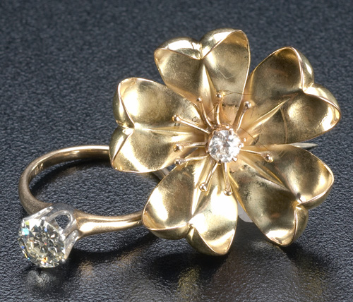 Appraisal: Diamond ring and brooch ca k yg ring holds an