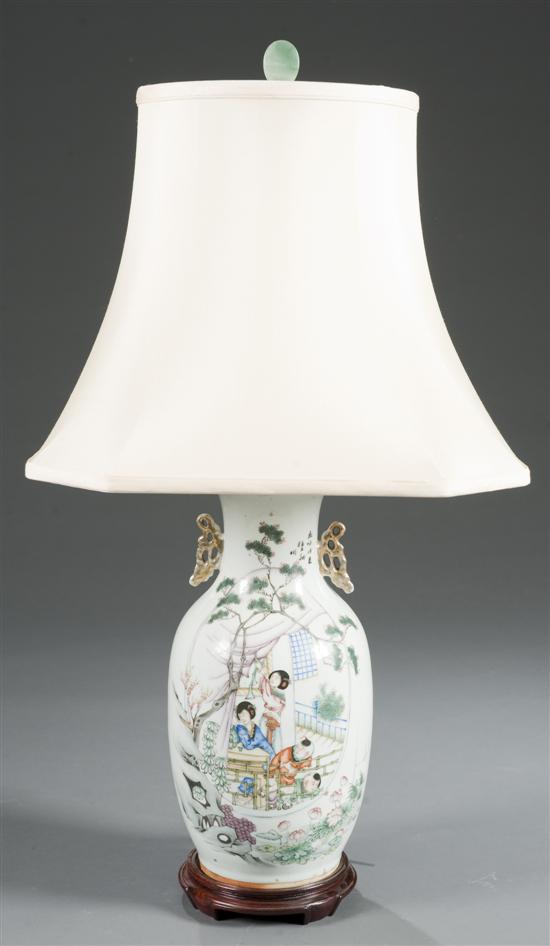 Appraisal: Chinese porcelain vase converted to a lamp th century Front