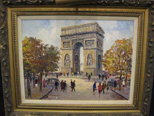 Appraisal: S Suerin Oil ''Paris e Arc de Triomphe'' on canvas