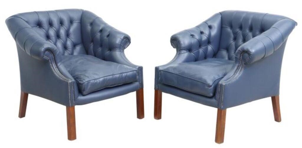 Appraisal: pair English blue leather club chairs mid to late th