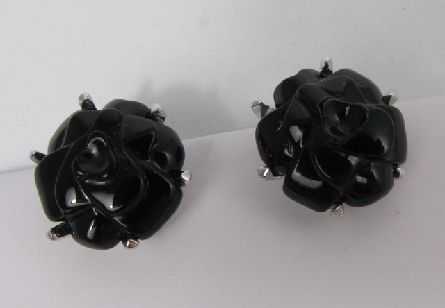 Appraisal: PAIR OF BLACK ONYX EARRINGS each k white gold and