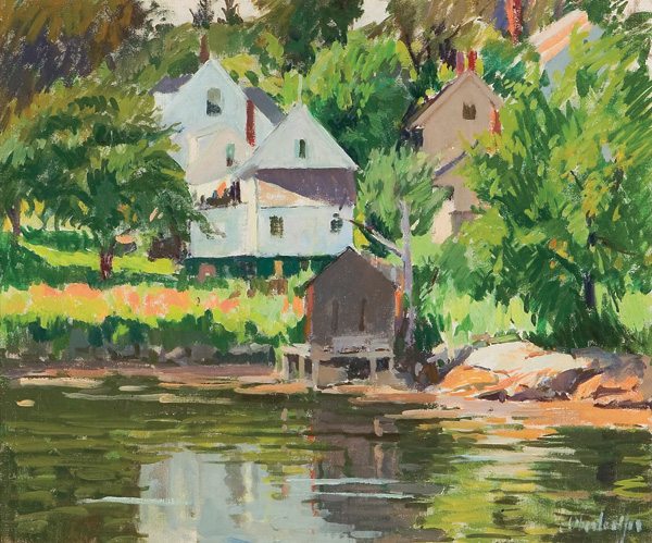 Appraisal: OBERTEUFFER GEORGE American - ''Boat House Boothbay Harbor'' oil on