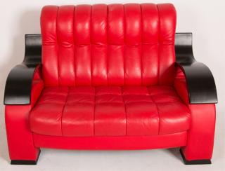 Appraisal: Designer Style Red Leather Loveseat Designer style red leather loveseat