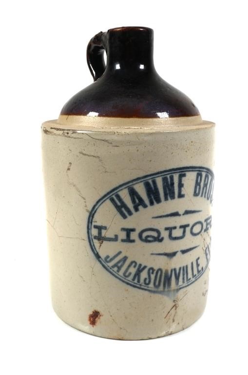 Appraisal: Antique gallon stoneware crock jug Hanne Bros Liquors Jacksonville Fla