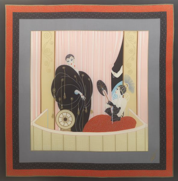 Appraisal: ERTE SILK SCARF OPERA FRAMED x Silk scarf under plexiglass