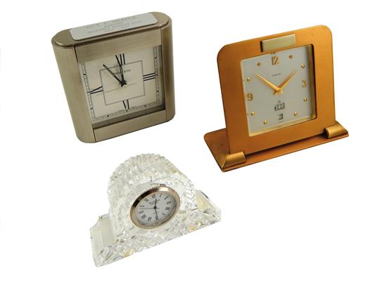 Appraisal: CLOCKS Three small desk clocks Tiffany Co metal clock Swiss